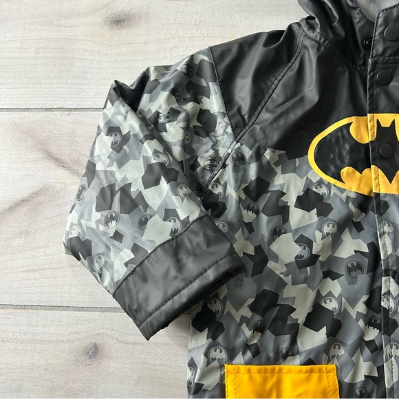 Western Chief Black Gray Yellow Kids Batman Waterproof Snap Raincoat - Picture 3 of 6
